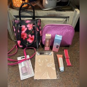 Floral Pink Handbag and Accessories Set